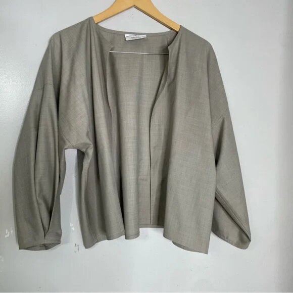 Zoran Beige Jacket‎ Wool Jacket OS S M L Minimalist Wide Kinomo Sleeves FLAW - Picture 1 of 6
